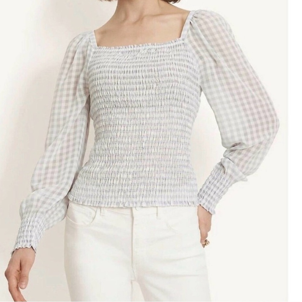 Ann Taylor Gingham Smocked Top